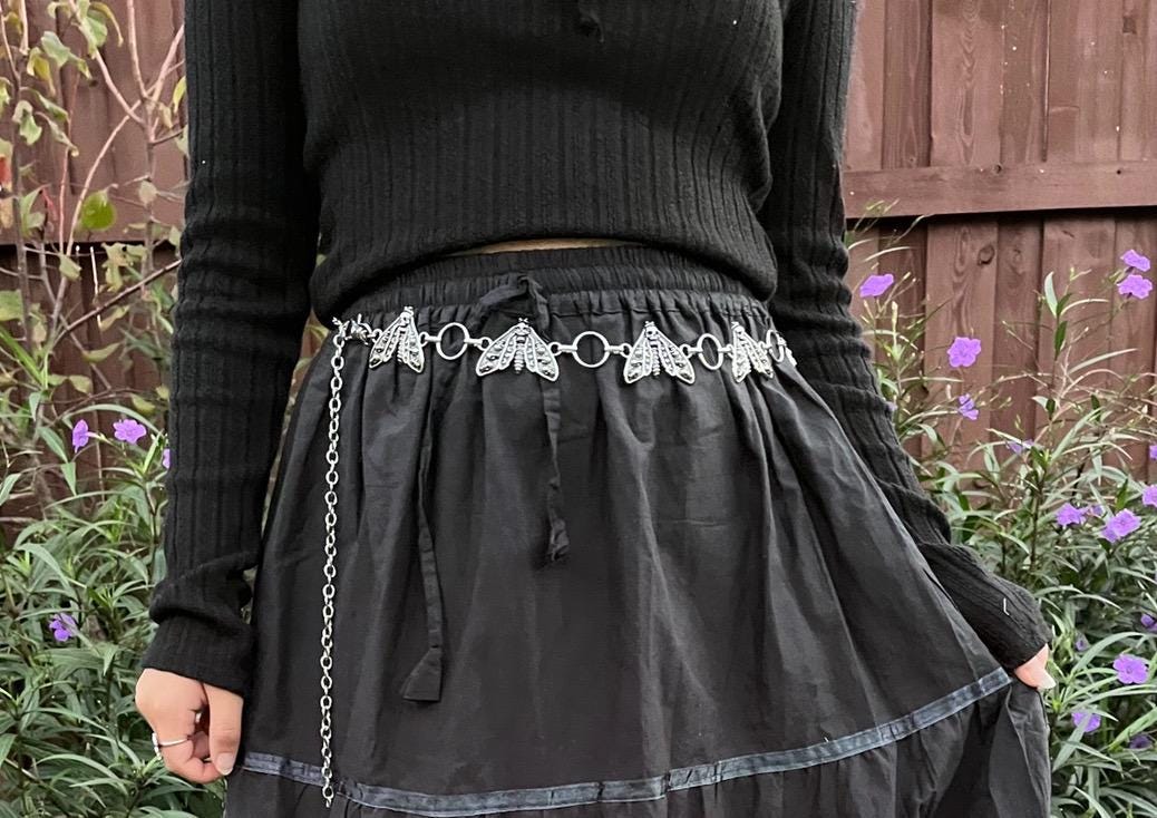 Dead Head Moth Metal Belt, Costume Jewelry, Bug Waist Chain Belt, Creepy Goth Punk Retro Unisex, Whimsigoth Moth Belt, Halloween Accessory