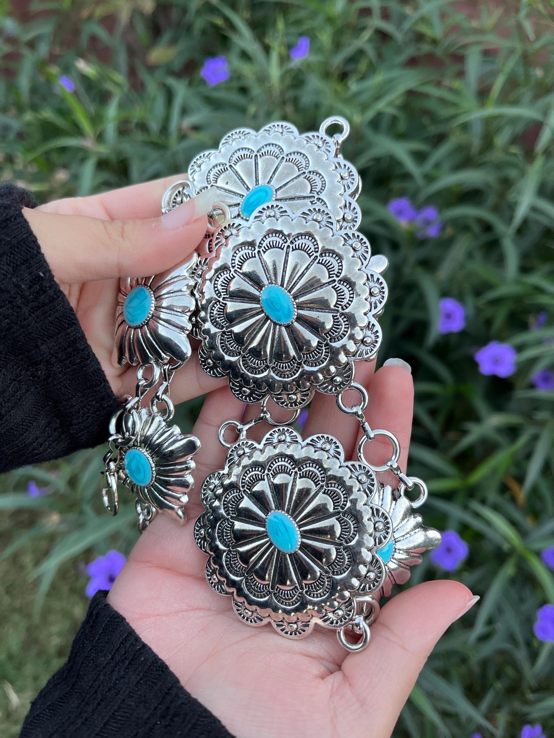 Silver Metal Chain Belt Turquoise Blue Coral Beads and  display picture 1