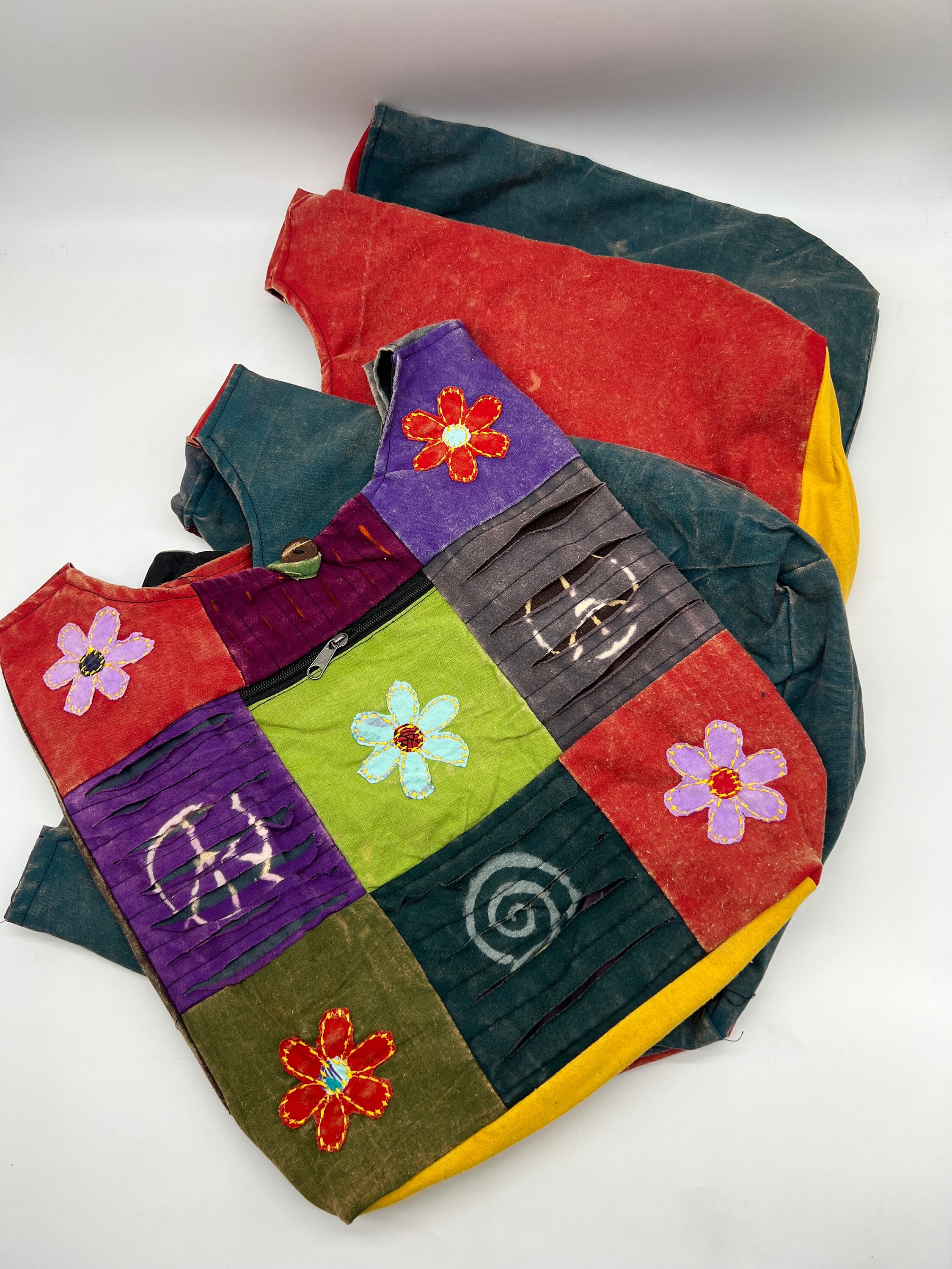 Patchwork Cotton Hippie Sling Bag, Bohemian Crossbody With 