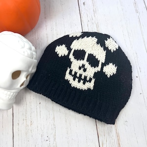 Hand-Knitted Wool Skull Beanie, Gothic Emo Punk Hat