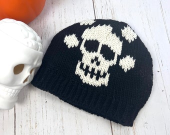 Hand Knitted Skull Wool Cap, Knit Skull Beanie, Skeletal Pattern Handknitted cap, Halloween Hat, Goth fashion, Emo Punk Aesthetics, Witchy