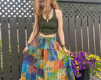 Tie Dye Patchwork Skirt, Bohemian Hippie Handmade Style, Grunge Rough Patchwork Skirt, Cottage Core ,Cotton Patchwork Hippie Skirt, Maxi