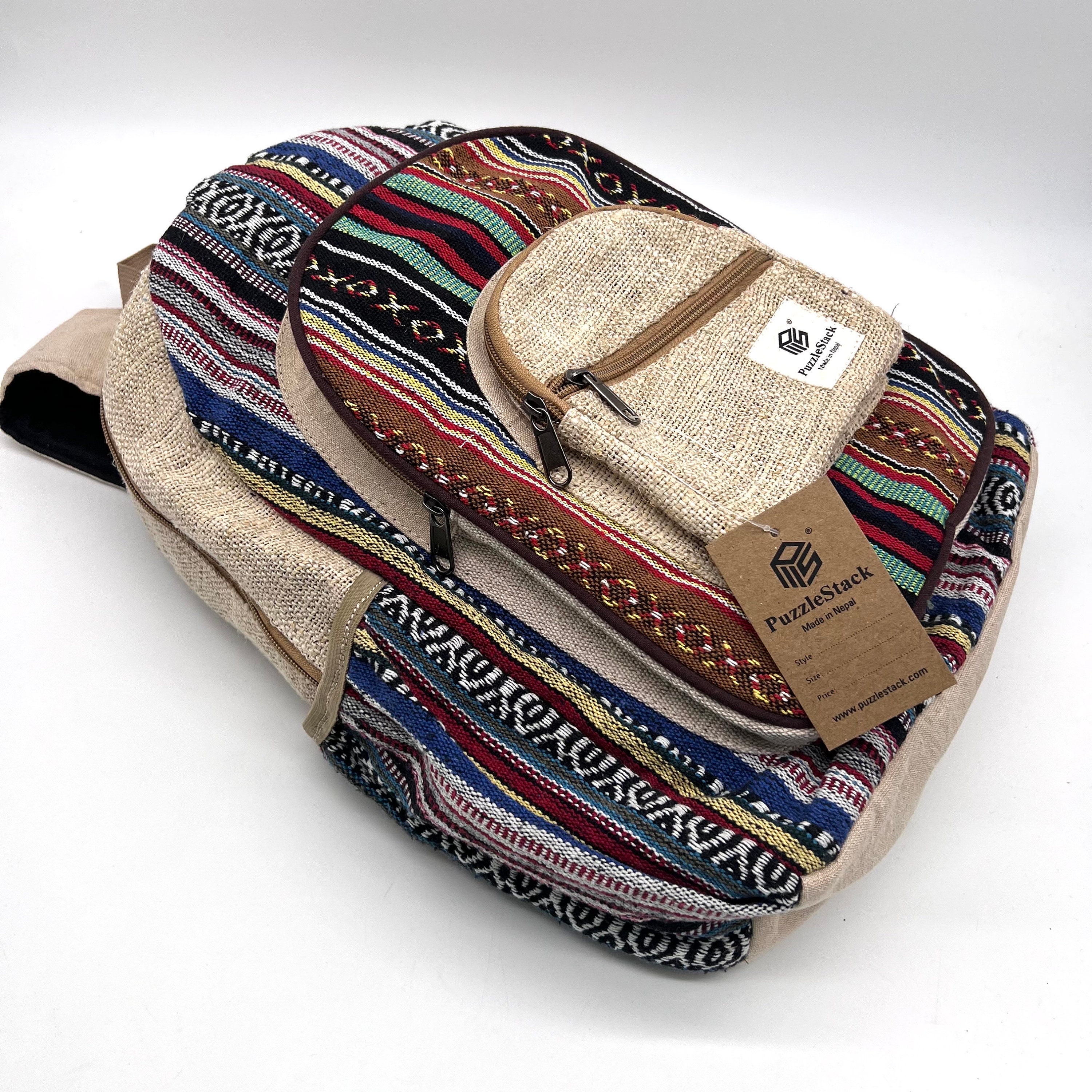 Handmade Pure Himalayan Hemp Backpack Travel Hippie Small Padded Compartment Med Handmade Hemp Travel Backpack ,himalayan Hemp Backpack  main image 3