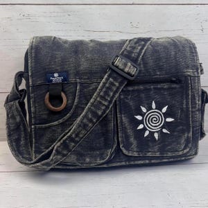 Stone Washed Embroidered Cross Body Purse Stone Washed Embroidered Cross Body Purse