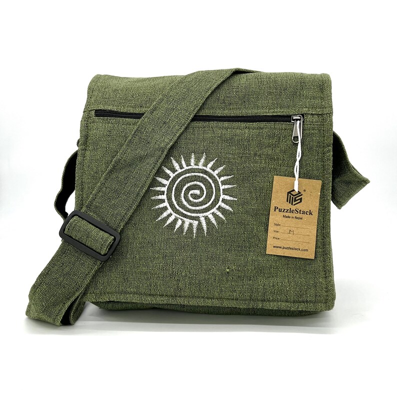 Green Messenger Bag With Embroidery/ Handmade Bag/ Cotton Bag/ Etsy
