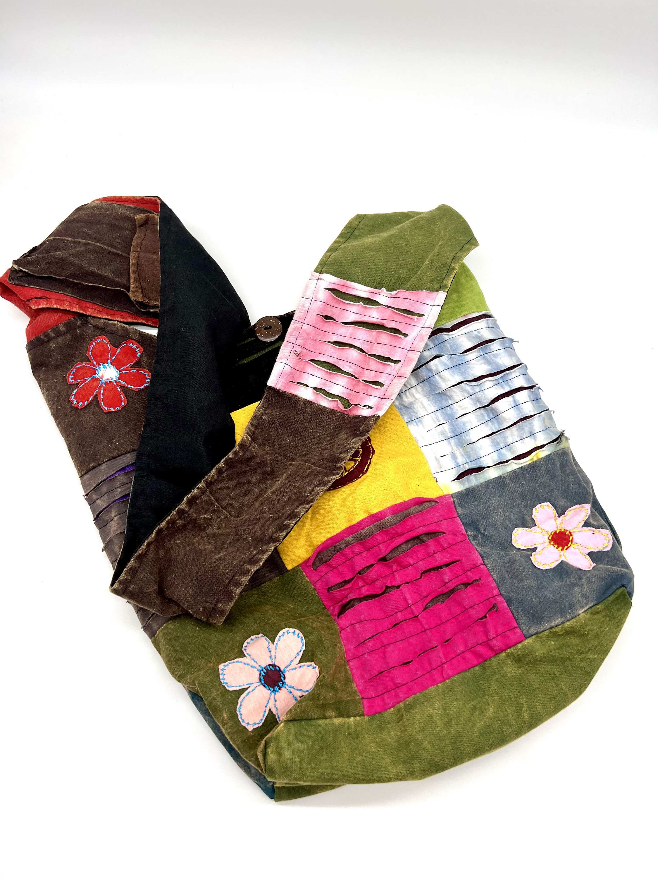 Handmade Patchwork Cotton Sling Bag, Razor Cut, Bohemian 