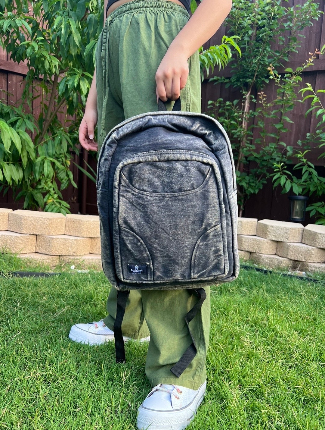 Stonewashed Heavy Cotton Backpack Black, Washable Handmade  display picture 1