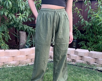 Natürliche Baumwollhose für Frauen, locker sitzende bequeme Lounge-Hose, Yogahose, elastische Taillen-Baumwollhose, Cottage Core Boho Hippie Hose,