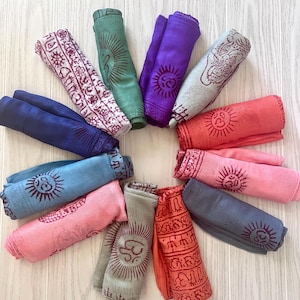 Om Prayer Scarf Shawl, Soft Meditation Scarf, Lightweight Colorful Mantra Shawl, Block Print Kundalini Head Wrap, Celestial Scarf,Yoga Scarf