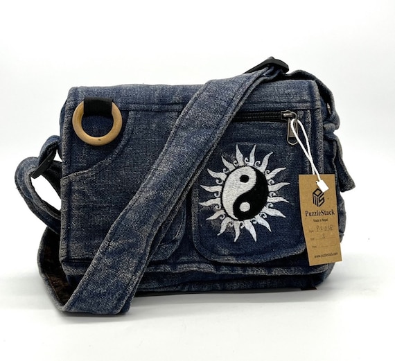 Multi Pocket Crossbody Messenger Bag, Yin Yang Embroidery