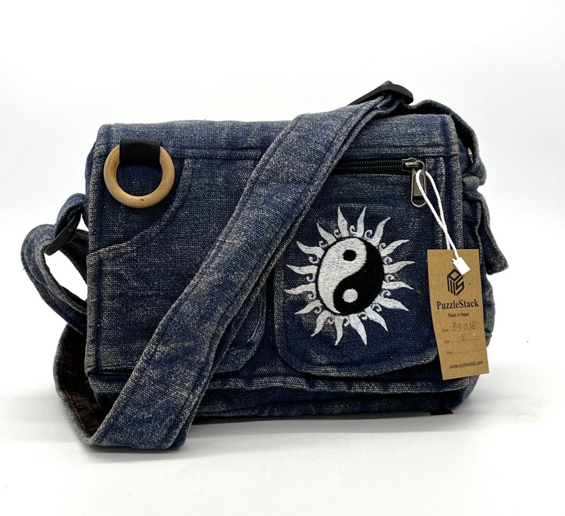 Multi Pocket Crossbody Messenger Bag, Yin Yang Embroidery