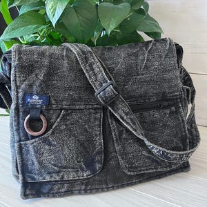 Schwarze Stone-Washed Umhängetasche, Unisex Baumwoll-Laptoptasche, Umhängetasche,Laptoptasche,Große Laptoptasche, Minimalistisch