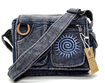 Bolso bandolera minimalista con bordado de remolino, bolso bandolera de algodón hecho a mano, regalo hecho a mano, multibolsillos.