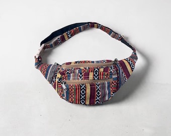Handmade Boho Cotton Fanny Pack, Colorful Tribal Print Waist Bag, Hippie Festival Belt Bag, Ethnic Crossbody Bag, Travel Purse,Crossbody Bag