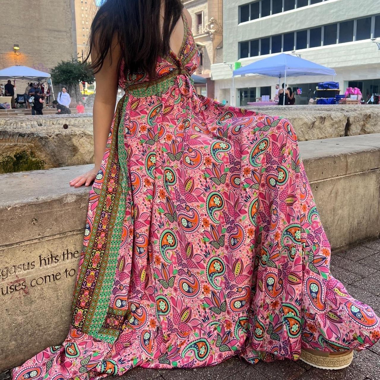 Boho Silk Maxi Dress, Flowy Paisley Print Vintage Vibe Dress, Long Dress for Summer, Evening Maxi Dress, Fairy Core Floral Dress,Sleeveless