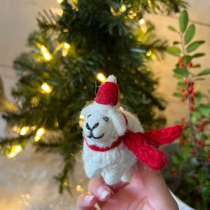 Handmade Sheep Christmas Ornament , Handmade Xmas Gift, Felt Xmas Charm, Felted Wool Christmas Decoration, Xmas Tree Decor,Felt Animal