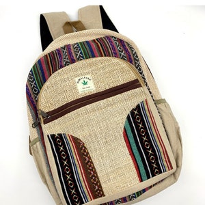 Handmade Large Hemp Laptop Backpack ,LARGE Himalayan Hemp Backpack with LAPTOP POCKET, Fair Trade Hiking Boho Bag Hippie Bag,Travel Bag image 1