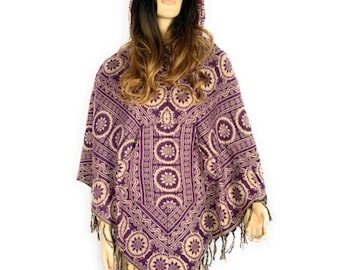 Handmade Wool Poncho, Hand loomed Poncho  Hood and Pocket, hooded winter poncho, Thoughtful gift, Soft Winter Gift for Her, floral abstract