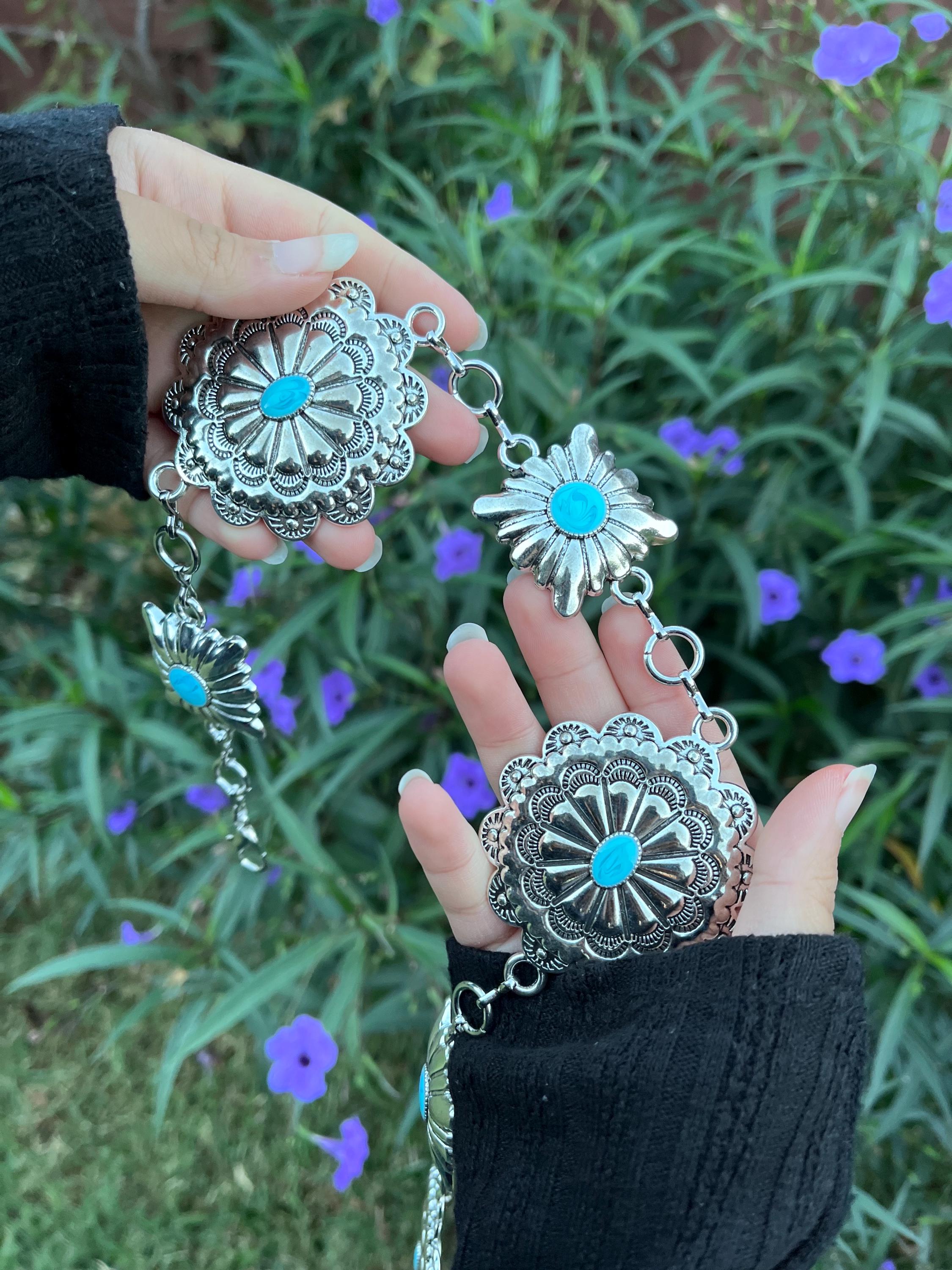 Silver Metal Chain Belt Turquoise Blue Coral Beads and  display picture 2