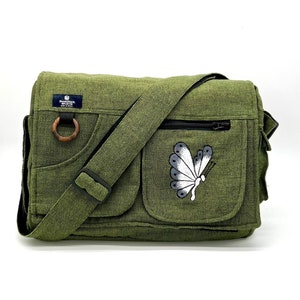 Sac messager pour ordinateur portable, bandoulière en coton fait main, broderie papillon, design unisexe, cadeau bien pensé, sac lavable, sac à bandoulière, sac de voyage