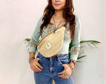 Handmade Hemp Chest Fanny Pack, Bum Bag for Traveling,Boho Hippie Festival Waist Bag, Adjustable Crossbody Sling Bag, Unisex Handmade Gift