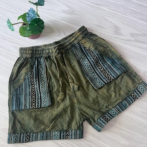 Bohemian Hippie Lightweight Cotton Shorts, Stonewashed Organic Cotton, Relaxed Fit Everyday Shorts, Beach Shorts, Vintage Vibe yoga,colorful