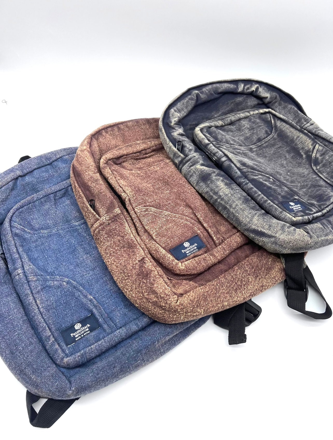 Stonewashed Heavy Cotton Backpack Brown, Washable Handmade  display picture 3