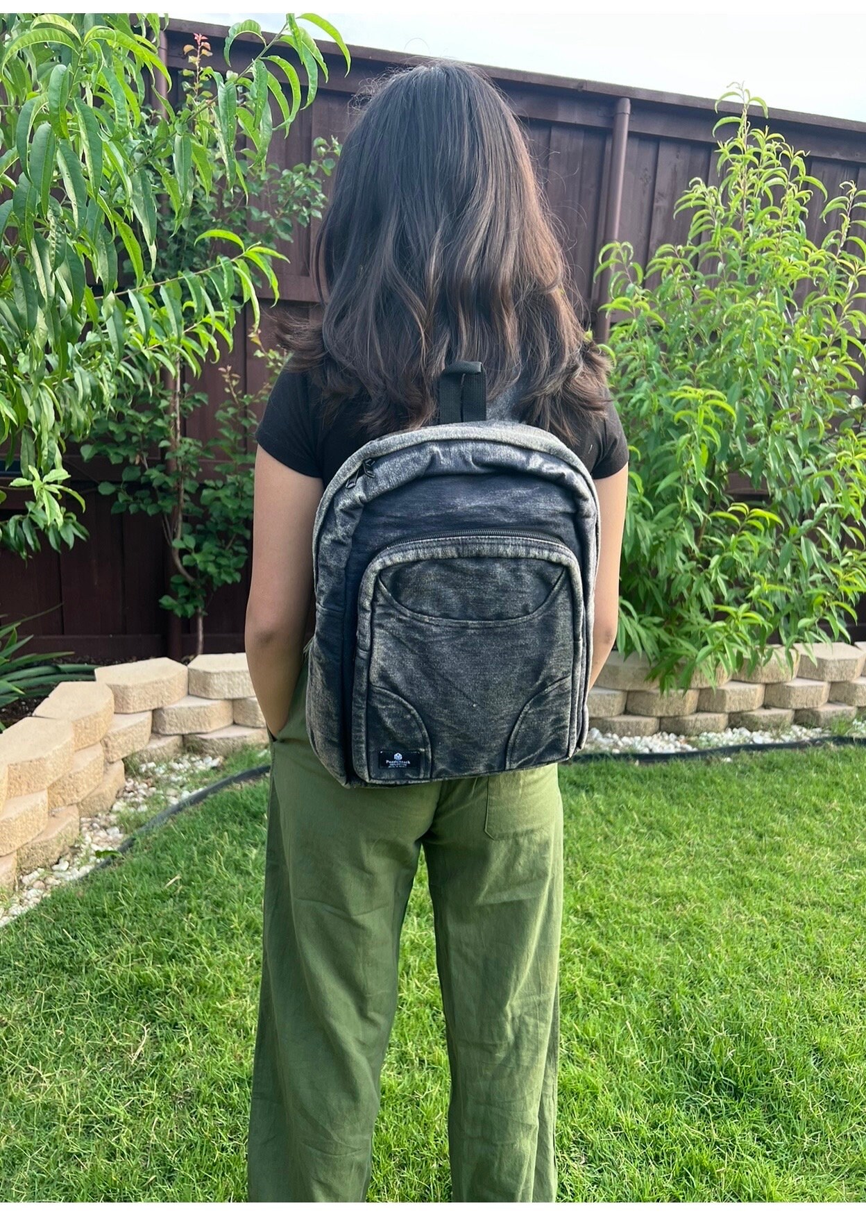 Stonewashed Heavy Cotton Backpack Black, Washable Handmade 