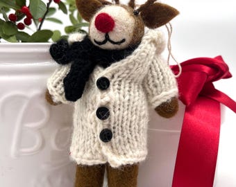 Reindeer Xmas Ornament, Handgemachtes Weihnachtsgeschenk, Filz Weihnachtsanhänger, Gefilzte Weihnachtsdekoration, Weihnachtsbaum Dekor, süsser 3D Tier Anhänger, Geschenk
