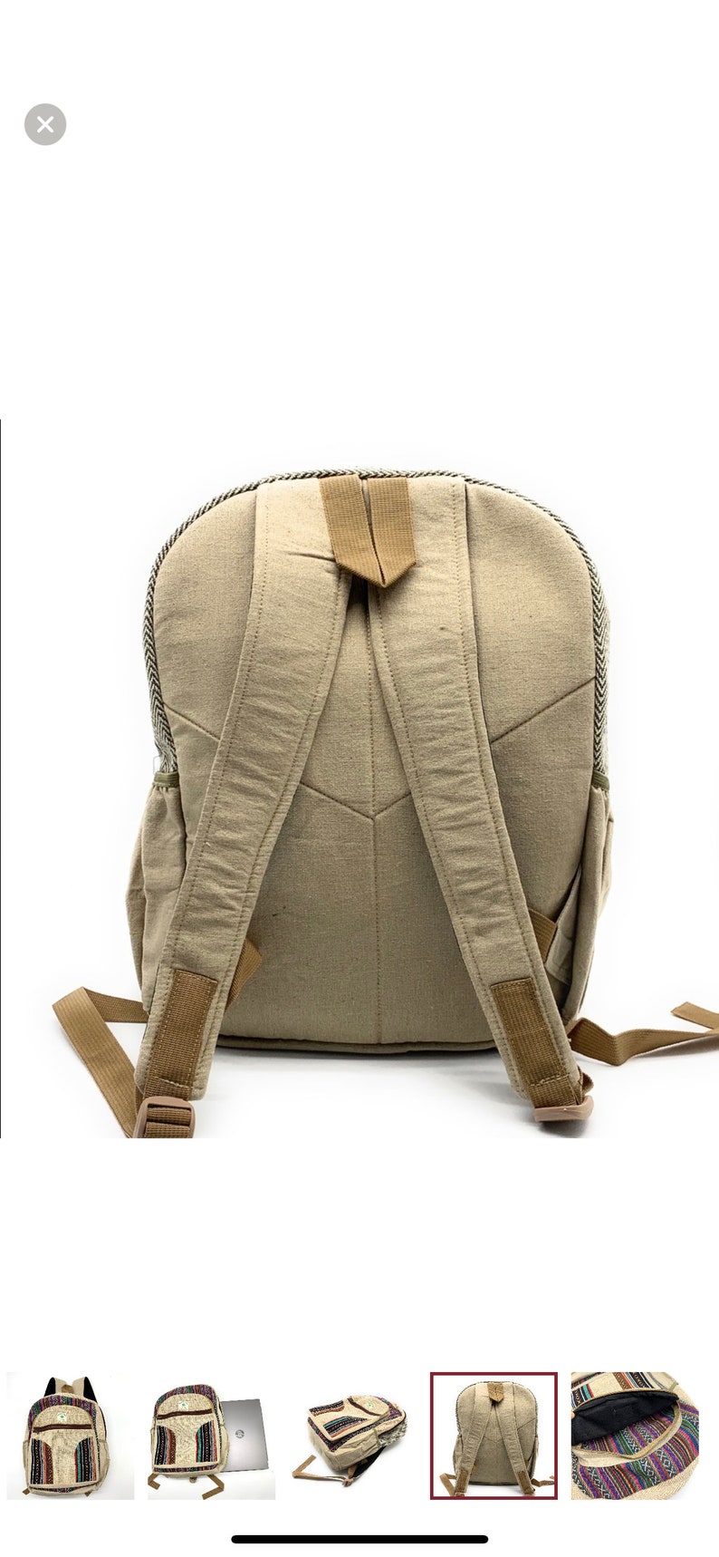 Handmade Large Hemp Laptop Backpack ,LARGE Himalayan Hemp Backpack with LAPTOP POCKET, Fair Trade Hiking Boho Bag Hippie Bag,Travel Bag image 6