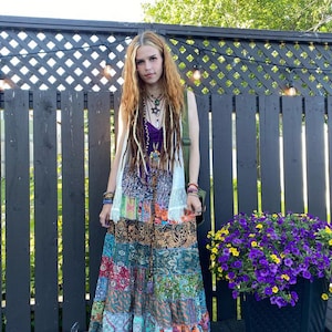 Abito patchwork boho/gonna lunga maxi hippie/gonna arricciata arricciata/stile vintage gipsy/abito patchwork/fairycottage core/festival
