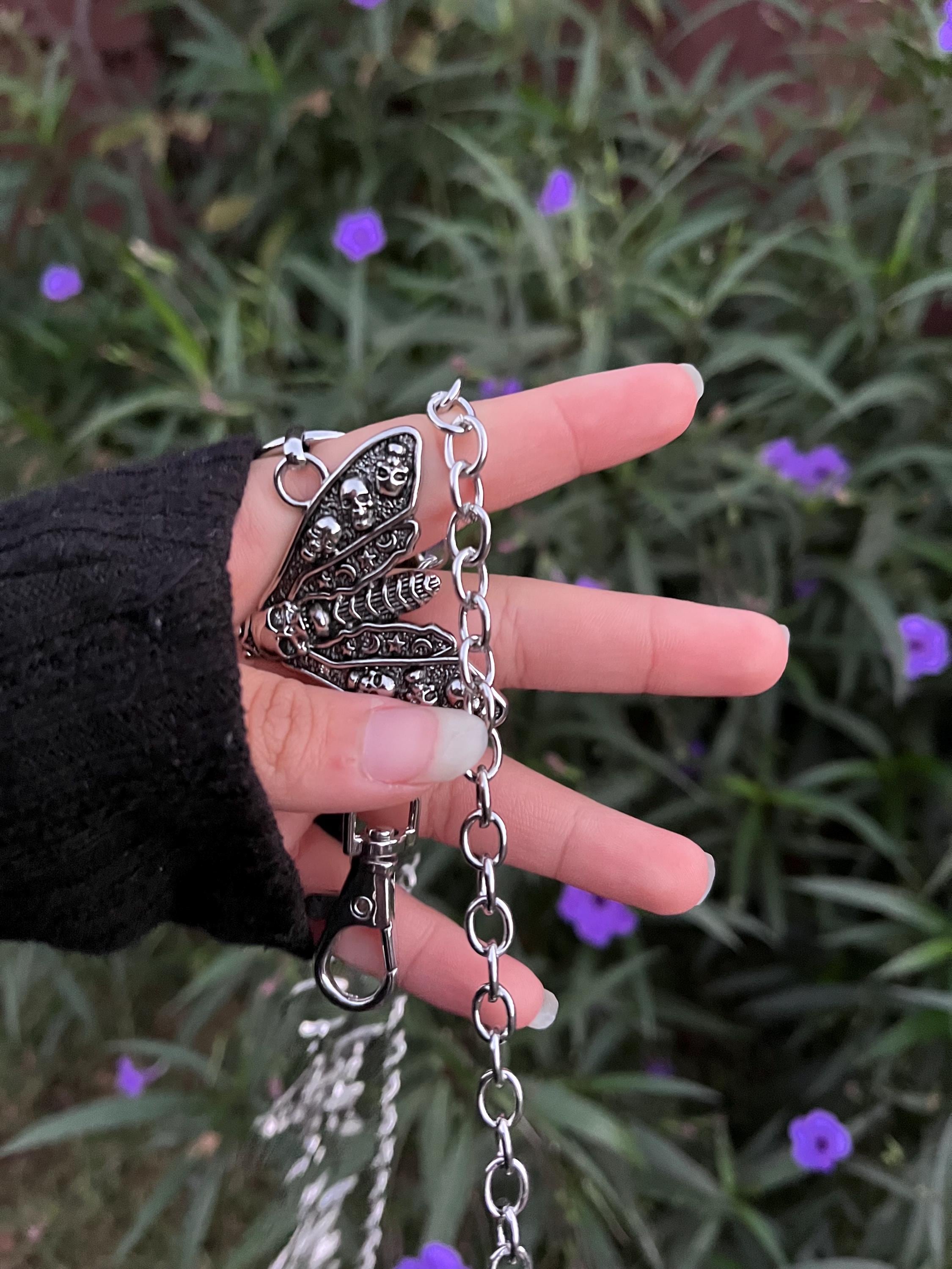 Dead Head Moth Metal Belt, Costume Jewelry, Bug Waist Chain Belt, Creepy Goth Punk Retro Unisex, Whimsigoth Moth Belt, Halloween Accessory
