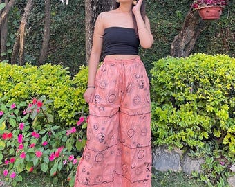 Celestial festival palazzo pants, boho hippie comfy pants,hippi bell bottoms, summer cotton wide-leg pants, psychedelic fashion, yoga pants