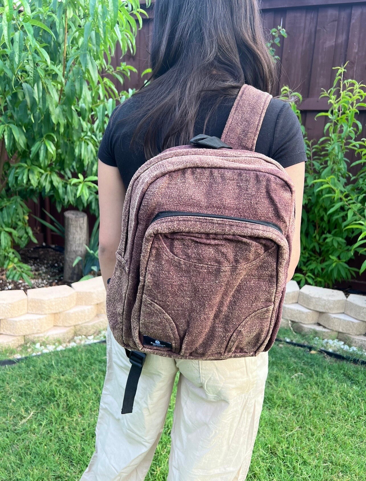 Stonewashed Heavy Cotton Backpack Brown Stonewashed Heavy Cotton Backpack Brown, Washable Handmade  main image 2