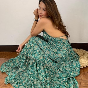 Flowy Open Back Maxi Dress,Sleeveless Floral Pattern 70s Dress, Boho Chic Back Tie Long Dress, Long Bridesmaid Dress, Boho Festival Dress