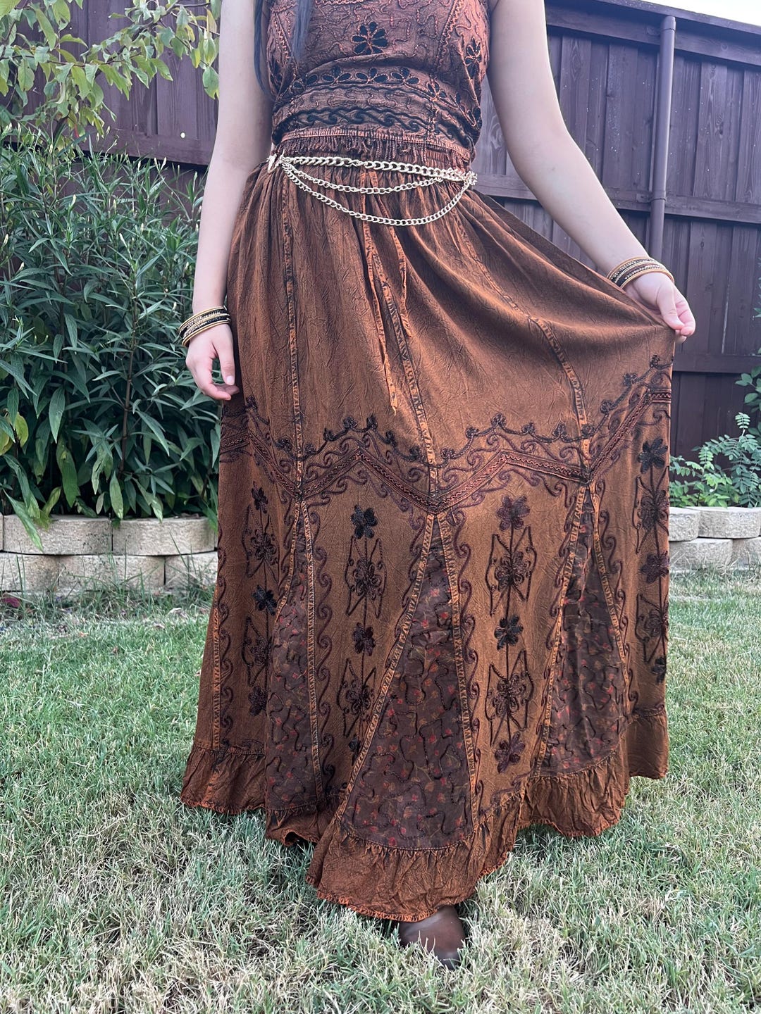 Vintage Style Bohemian Hippie Embroidered Skirt, Cottage