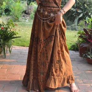 Fairy Boho Hippie Flowy Skirt, Vintage Vibe Embroidered Maxi Skirt,Earthy Hippie Cottage Core Long Skirt,Floral Patchwork Summer 60s Skirt