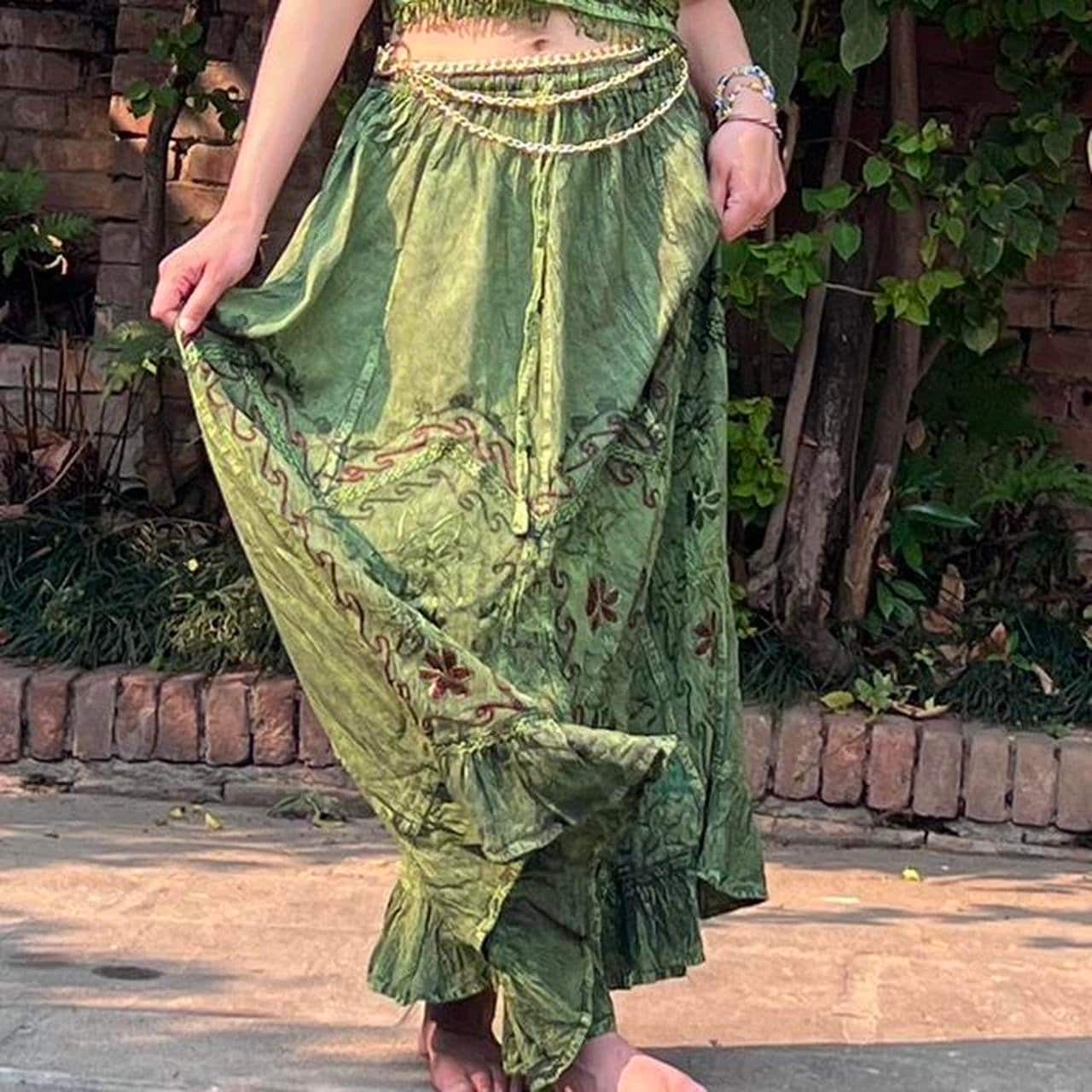 Fairy Boho Hippie Flowy Skirt, Vintage Vibe Embroidered Maxi