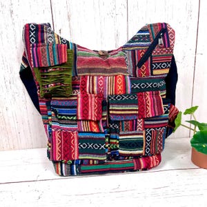 Colorful Handmade Patchwork Crossbody Sling Bag, Eco- friendly Bohoemian Festival Shoulder Bag, Vegan Travel Gift, Boho Hippie Messenger Bag