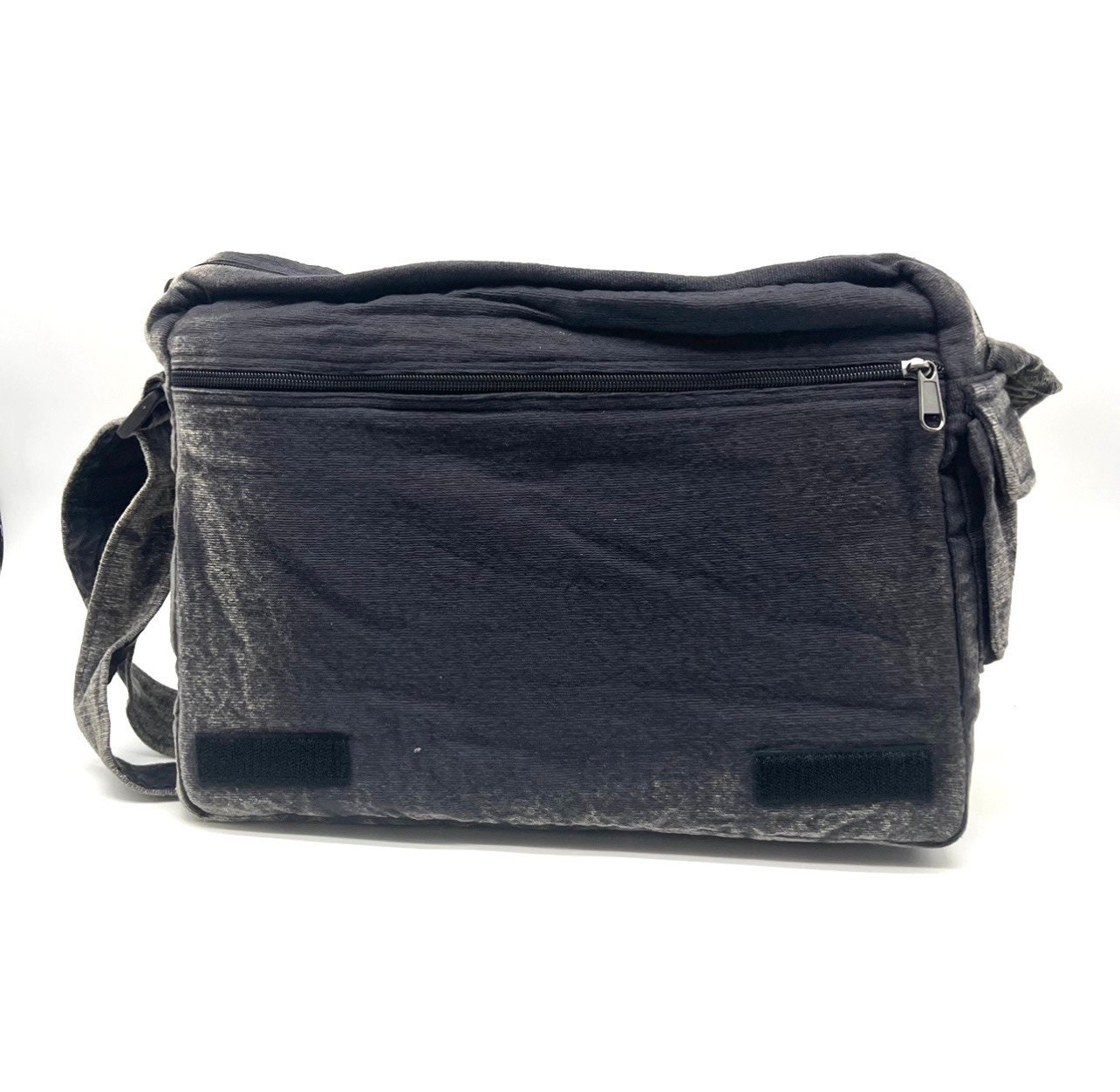 Black Stone-washed Embroidered Messenger Bag,unisex Cotton Black Stone-washed Embroidered Messenger Bag,unisex Cotton