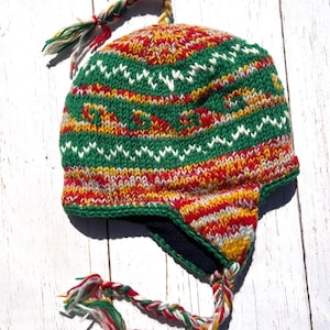 Colorful Wool Beanie With Ear Flap, Winter Sherpa Hat, Handmade Wool Cap, Fleece Lined Cap,Sheep Wool Beanie, Handmade Gift, Winter Hat