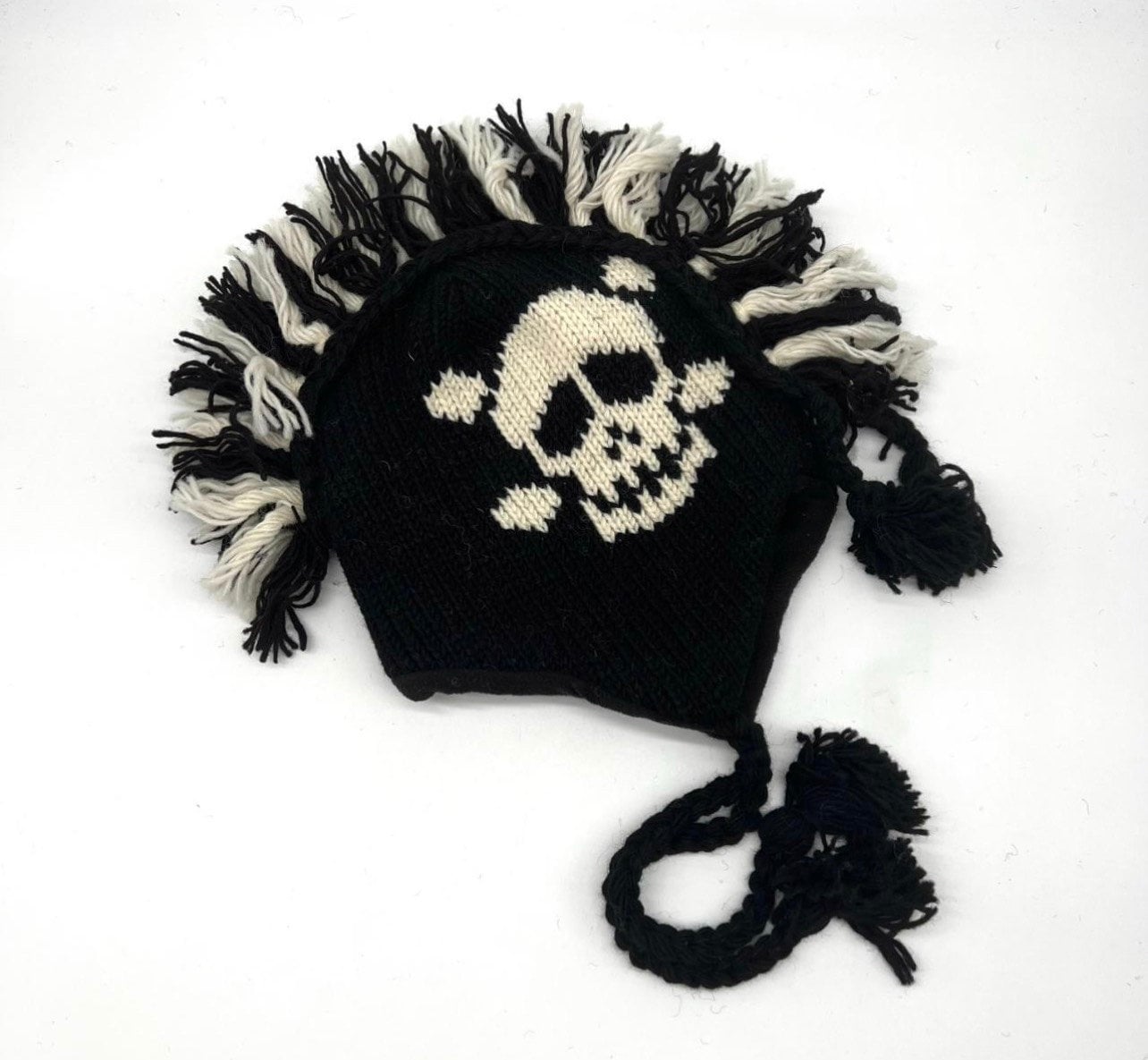 Black Skull Cap Mohawk Style, Hand Knitted Skull Beanie, Winter