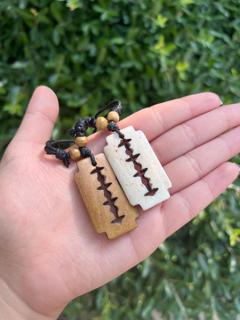Bohemian Razor Razor Blade Shaped Handmade Bone Necklace, Adjustable Cotton Cord ...