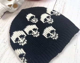 Handmade Skull Wool Cap, Grunge Beanie, Winter hat,Skull knit ,Fleece lining, Goth fashion, unique gift, punk fashion, halloween, skull
