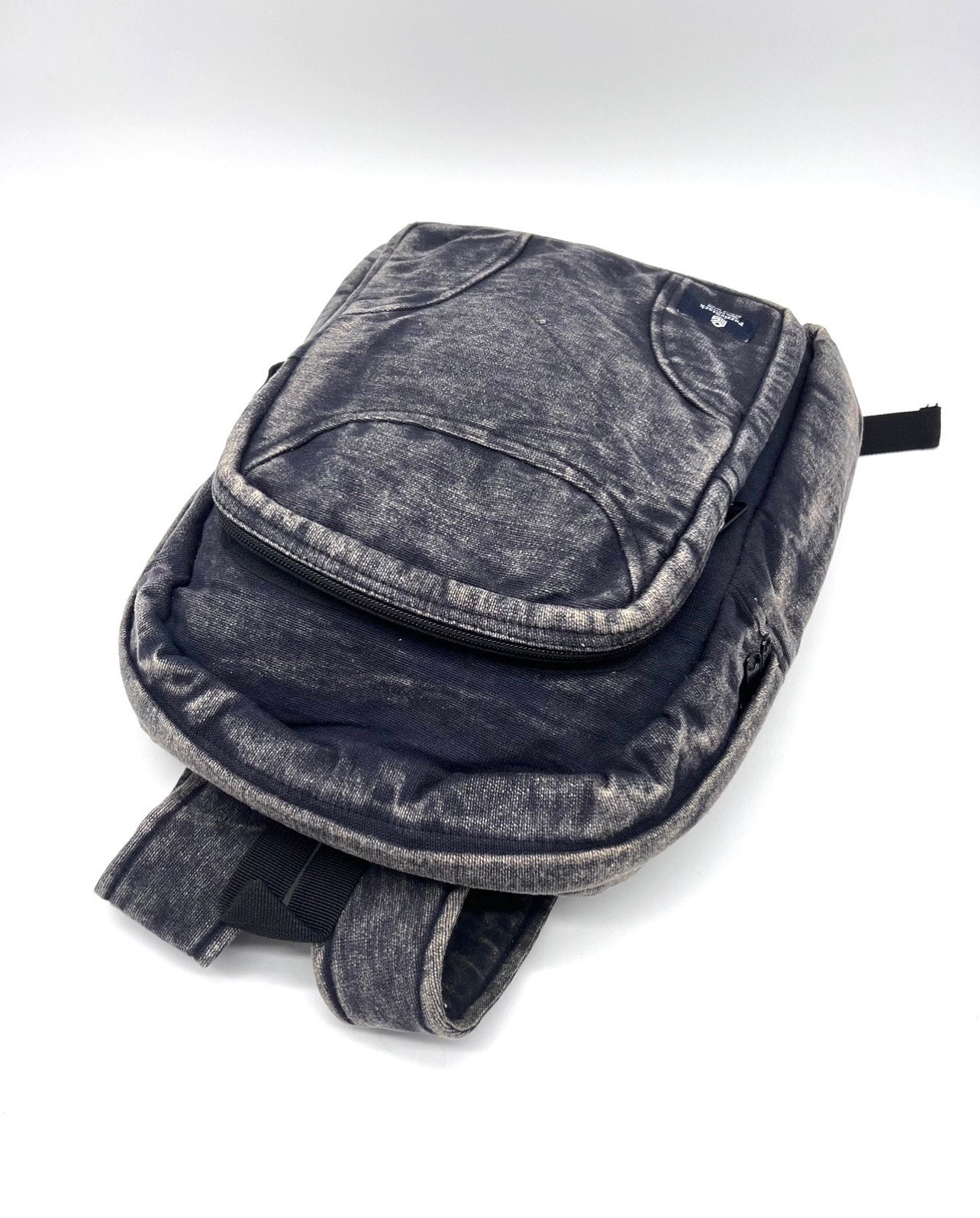 Stonewashed Heavy Cotton Backpack Black Stonewashed Heavy Cotton Backpack Black, Washable Handmade  main image 2