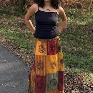 Block Print Patchwork Cotton Skirt, Bohemian Handmade Midi Skirt, Colorful Festival Hippie , Cottage Core Vintage Fashion , Block Print