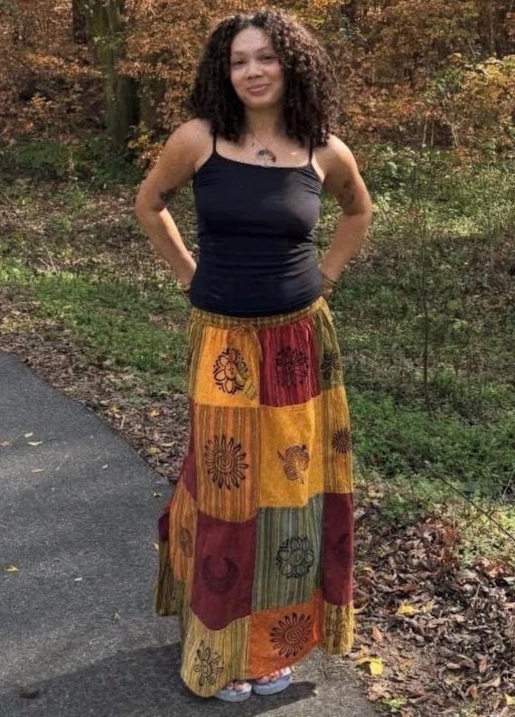 Block Print Patchwork Cotton Skirt, Bohemian Handmade Midi Skirt, Colorful Festival Hippie , Cottage Core Vintage Fashion , Block Print