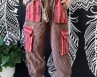Pantalones cargo de algodón lavado a la piedra, pantalones de festival hippies bohemios hechos a mano, estilo grunge unisex, pantalones cómodos para estar en casa, pantalones de algodón, regalo