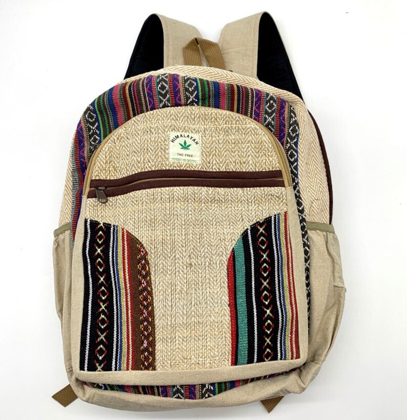 Handmade Large Hemp Laptop Backpack ,LARGE Himalayan Hemp Backpack with LAPTOP POCKET, Fair Trade Hiking Boho Bag Hippie Bag,Travel Bag image 4