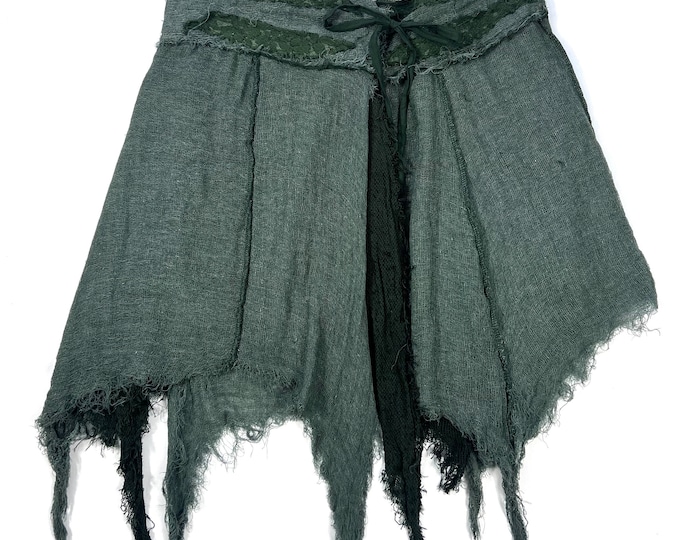 Forest Green Pixie Rag Skirt, Uneven Hem Festival Skirt, Cottage Core ...